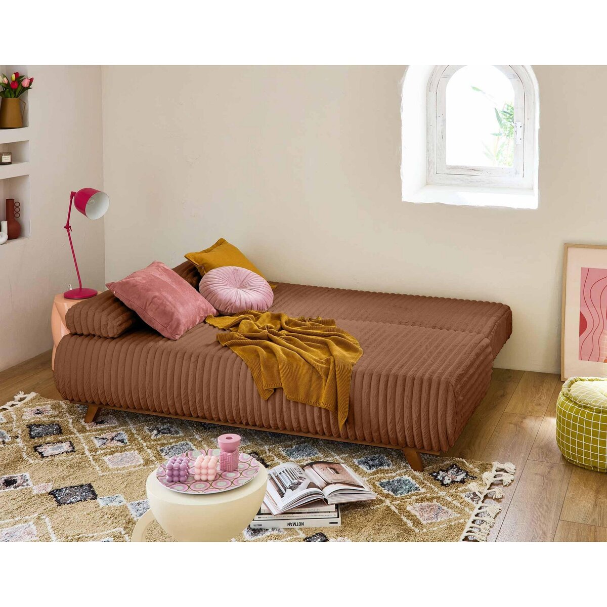 BEST MOBILIER Cristal - canapé 3 places - convertible avec coffre - en fausse fourrure côtelée