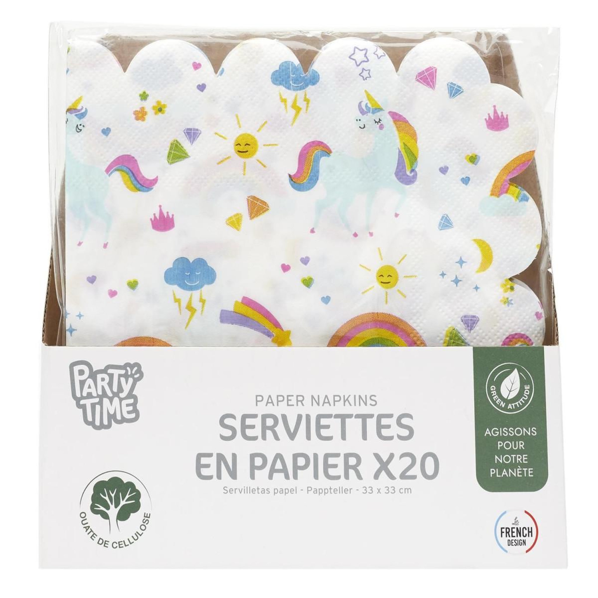 Voir la diapositive 3 : PARTY TIME Lot de 20 serviettes en papier  licorne  33x33cm blanc