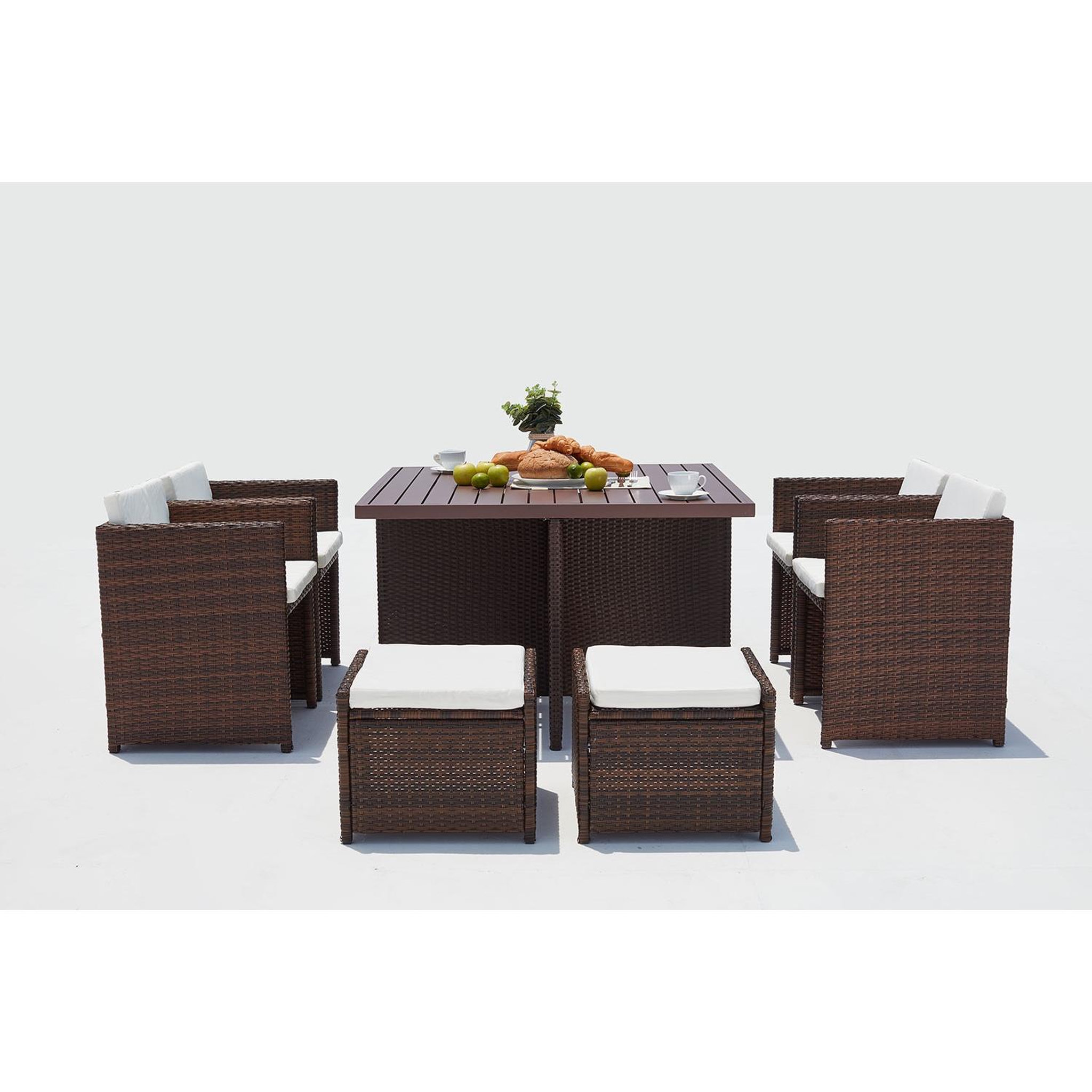 Voir la diapositive 4 : CONCEPT USINE Table et chaise 8 places encastrables alu résine marron-blanc sunset