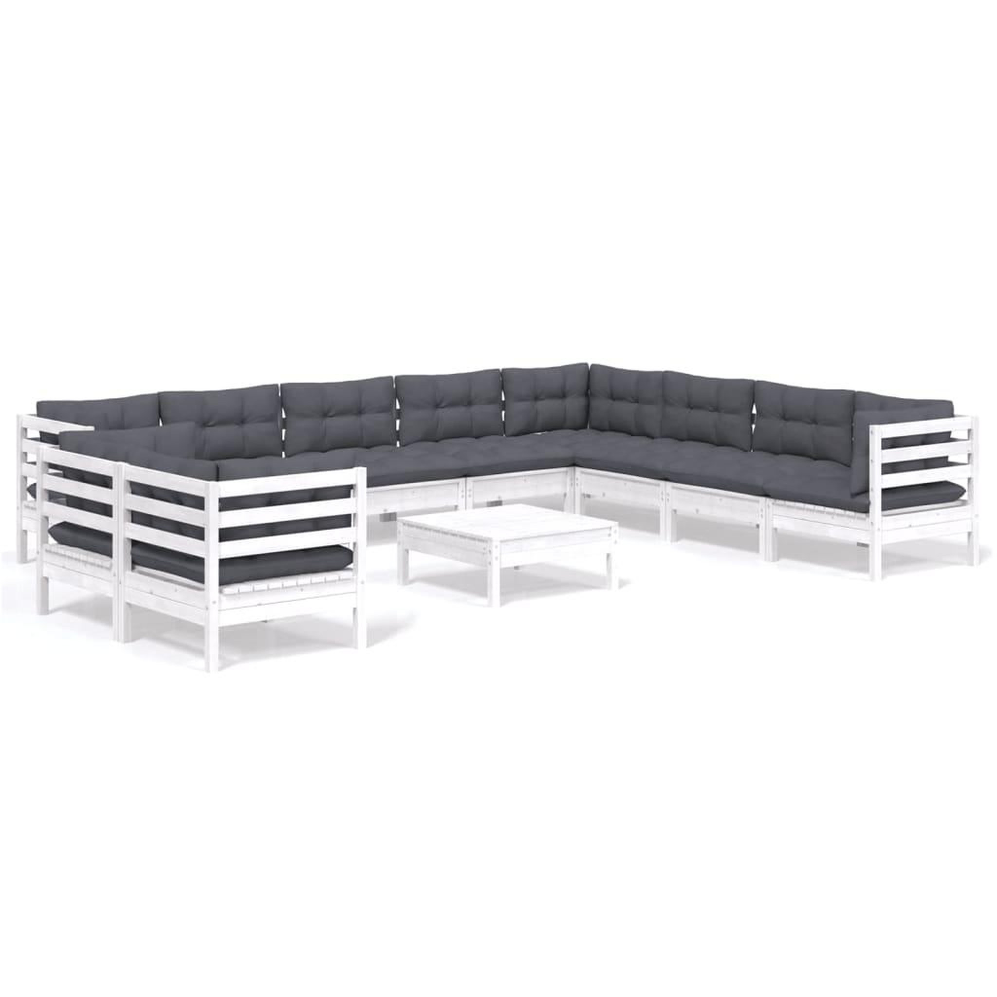 Voir la diapositive 2 : VIDAXL Salon de jardin 11 pcs avec coussins blanc bois de pin solide