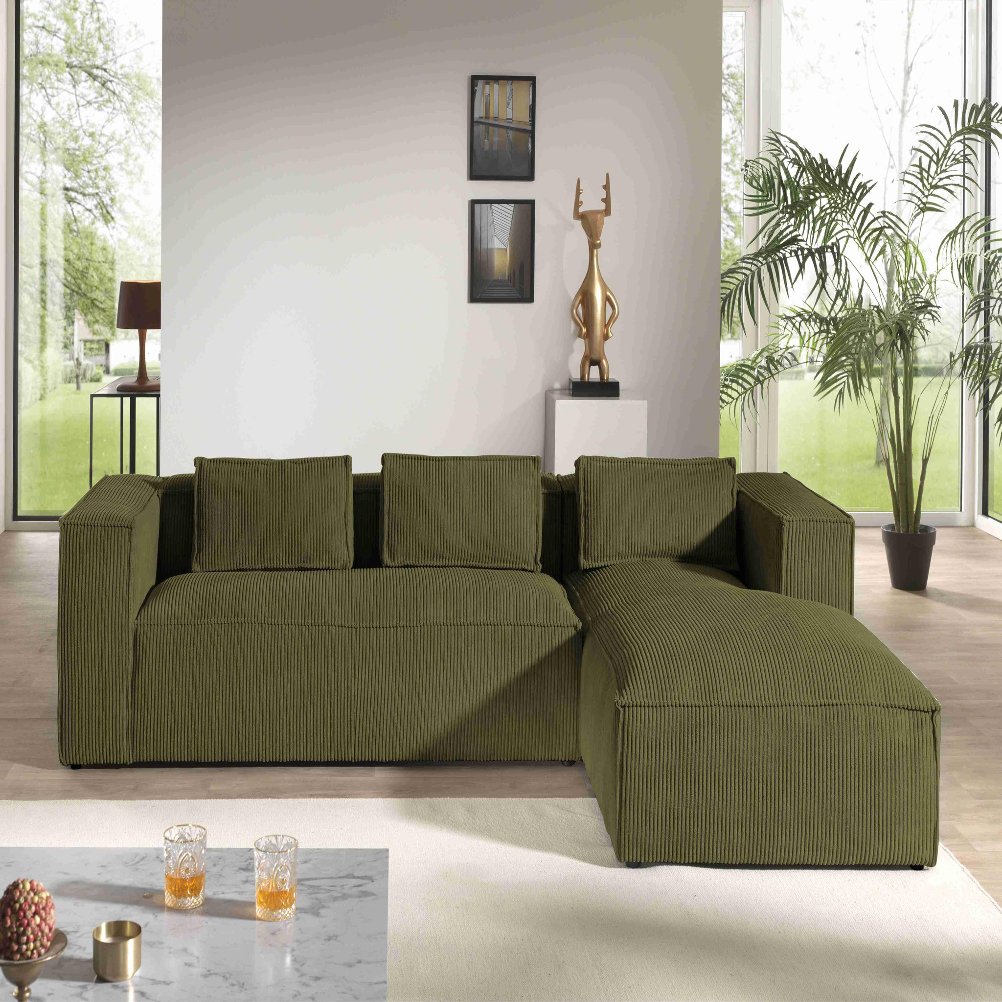 Voir la diapositive 5 : LISA DESIGN Stella - canapé d'angle - en velours côtelé - 4 places -style contemporain - droit
