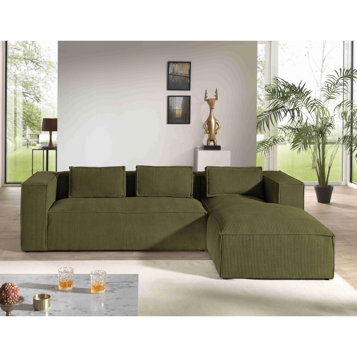 LISA DESIGN Stella - canapé d'angle - en velours côtelé - 4 places -style contemporain - droit