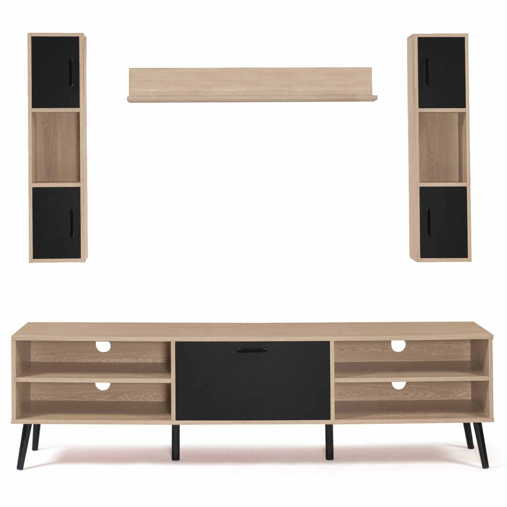 Voir la diapositive 3 : ID MARKET Ensemble meuble tv 180 cm et étagères houston bois et noir