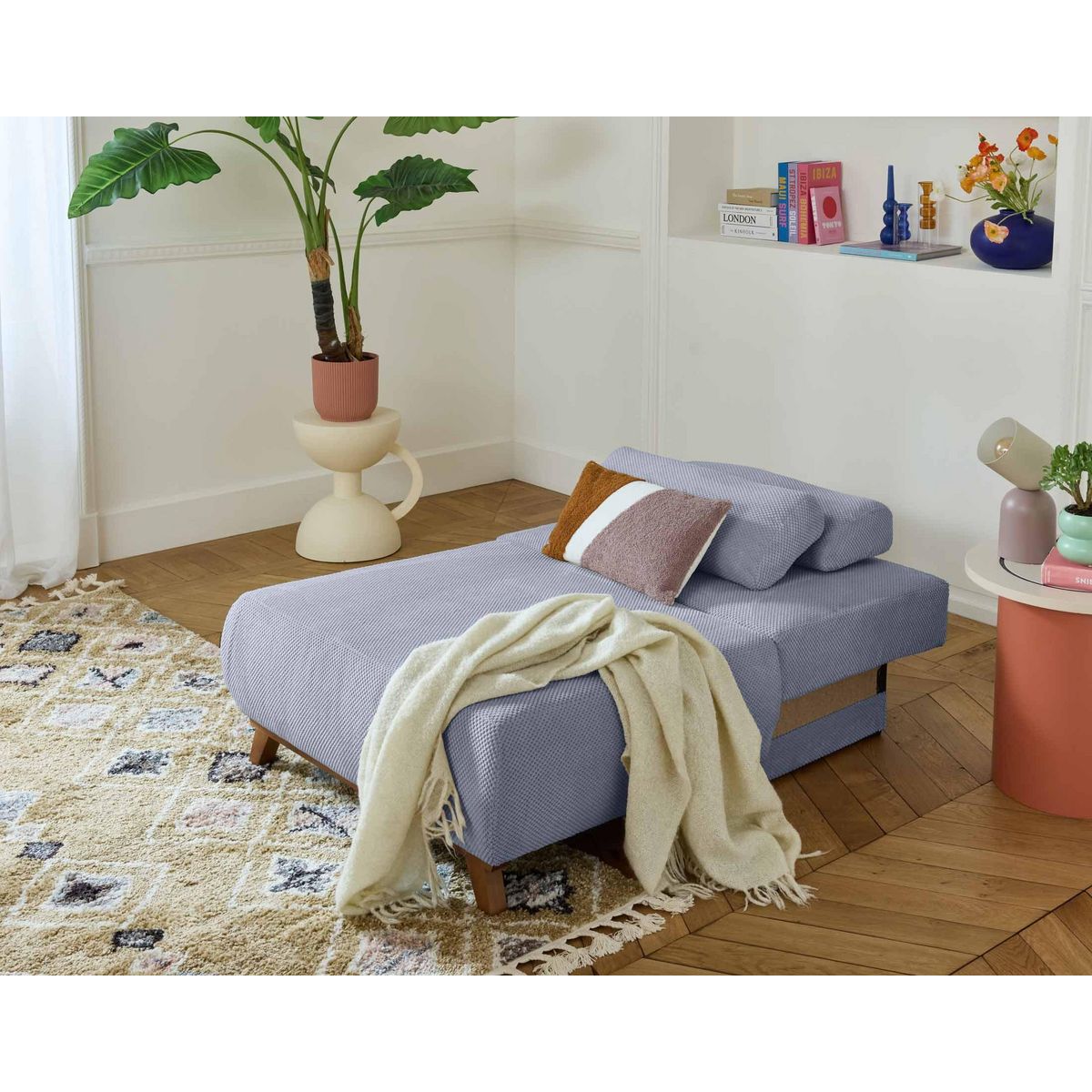 BEST MOBILIER Cristal - fauteuil - convertible avec coffre - en velours texturé