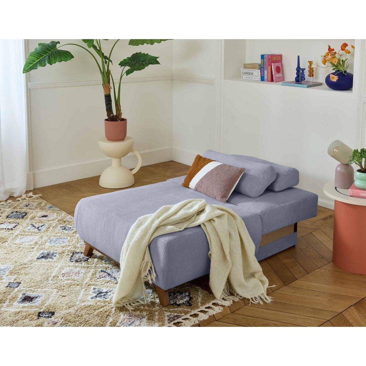 BEST MOBILIER Cristal - fauteuil - convertible avec coffre - en velours texturé