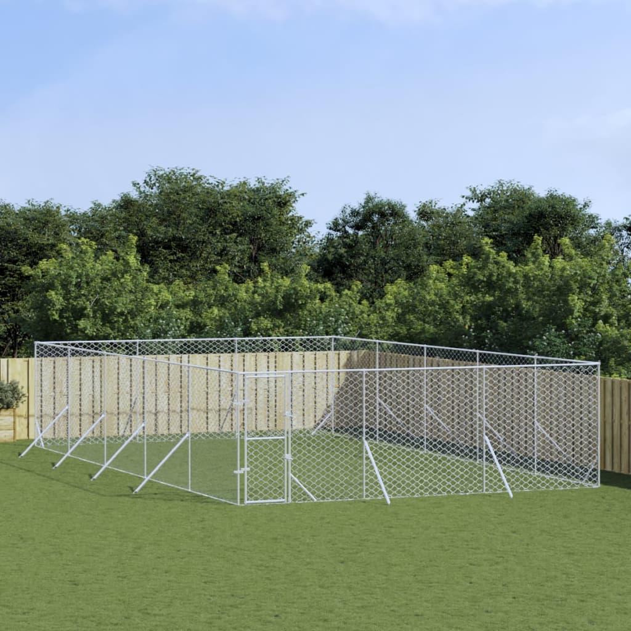 VIDAXL Chenil d'exterieur pour chiens argente 6x10x2 m acier galvanise