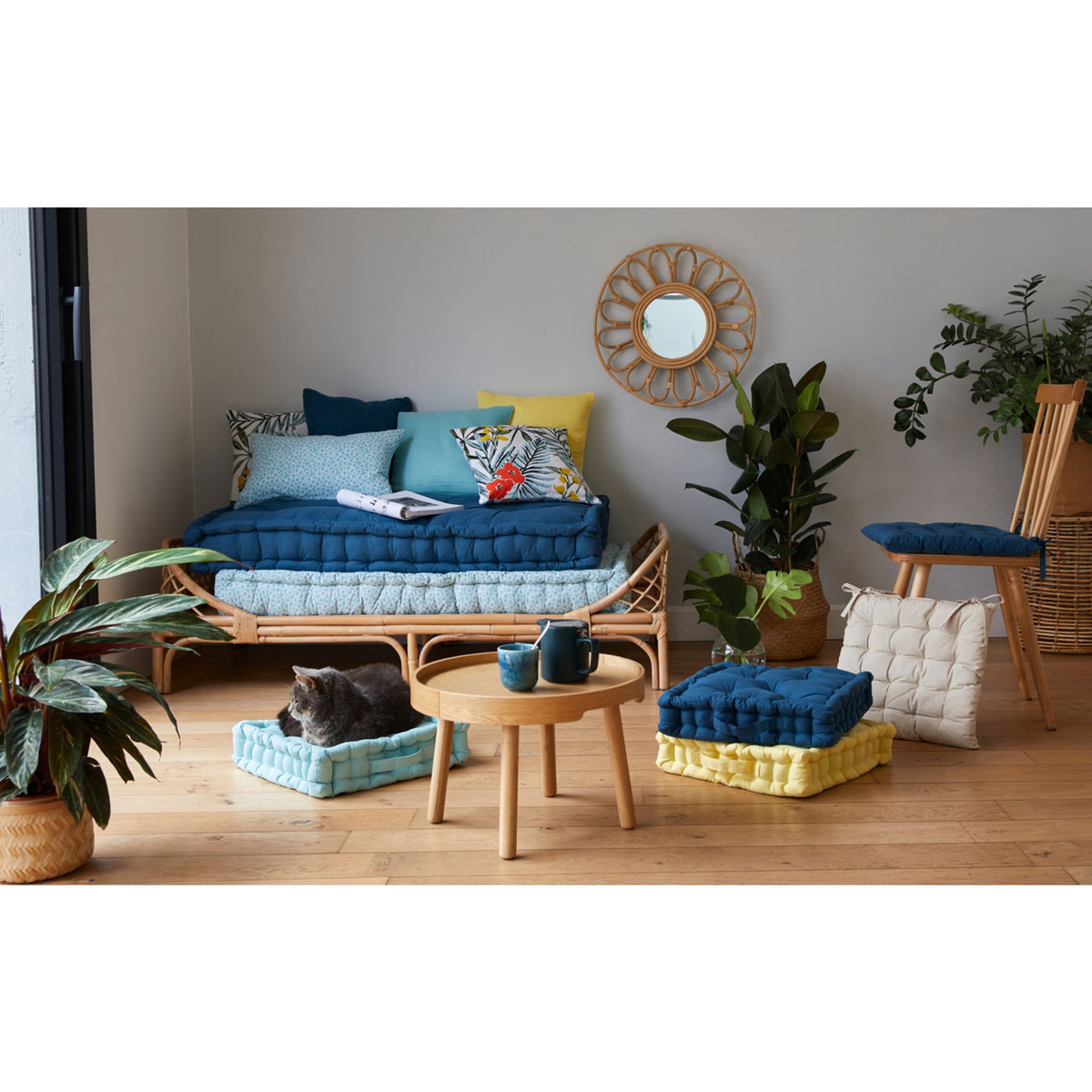 Coussin déco déhoussable avec Zip en coton FLORAL 