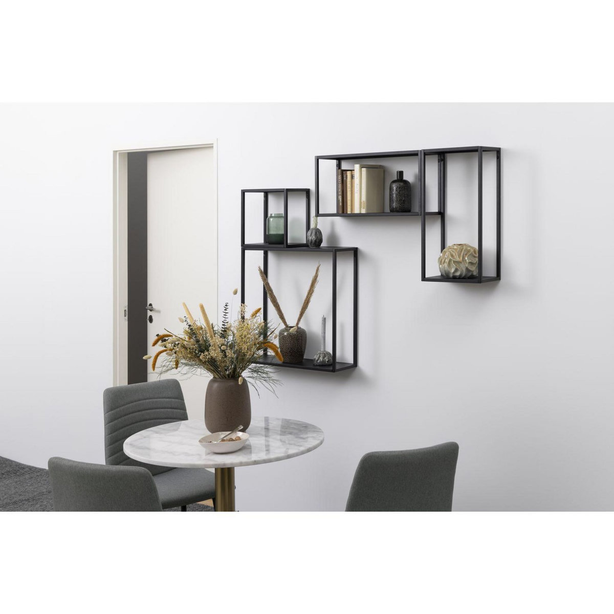 TOILINUX Grande Etagère murale rectangulaire Célong 2 tablettes en métal - L.30cm x H.60cm - Noir