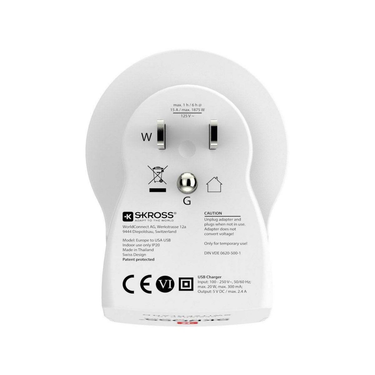 Skross Adaptateur de voyage Europe vers USA + USB