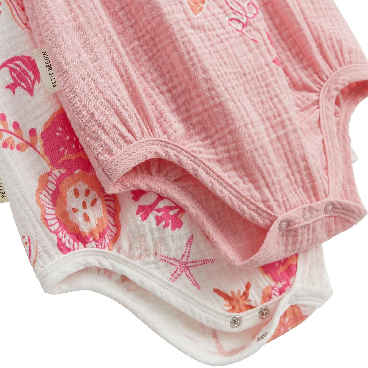 Petit Béguin Lot de 2 bodies bébé en gaze de coton Bahamas