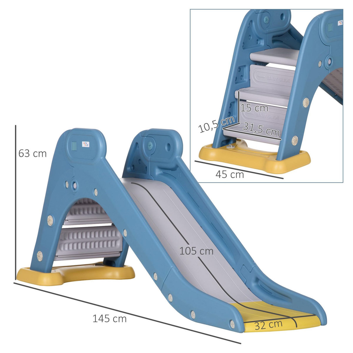 HOMCOM Toboggan pour enfants intérieur extérieur avec marches antidérapantes - HDPE - dim.145L x 45l x 63H cm