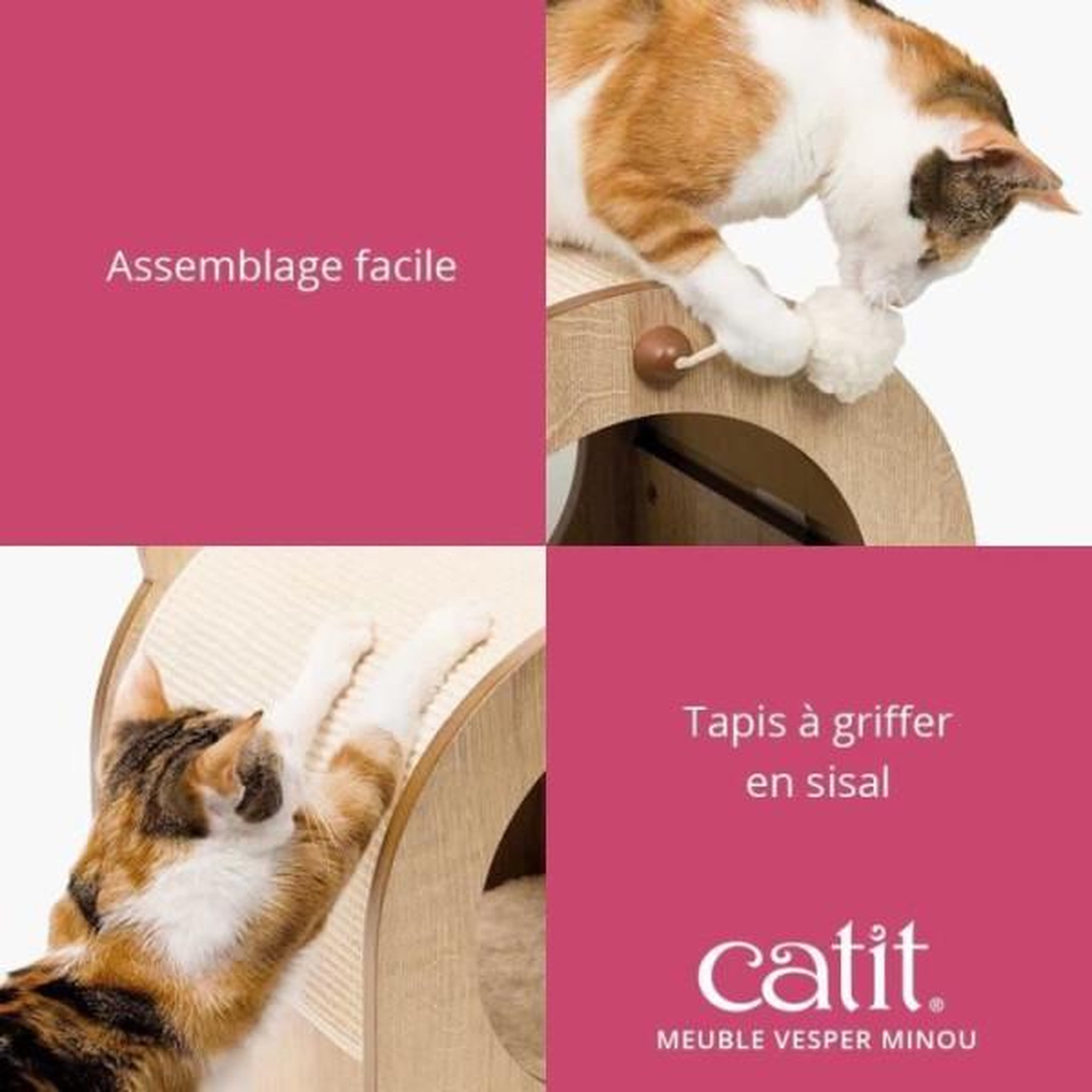 Voir la diapositive 3 : MARKET24 Meuble a griffer pour chat - CATIT - Vesper Minou - Tapis a griffer en sisal remplaçable - Aspect chene - L. 36 x l. 37 x H. 40