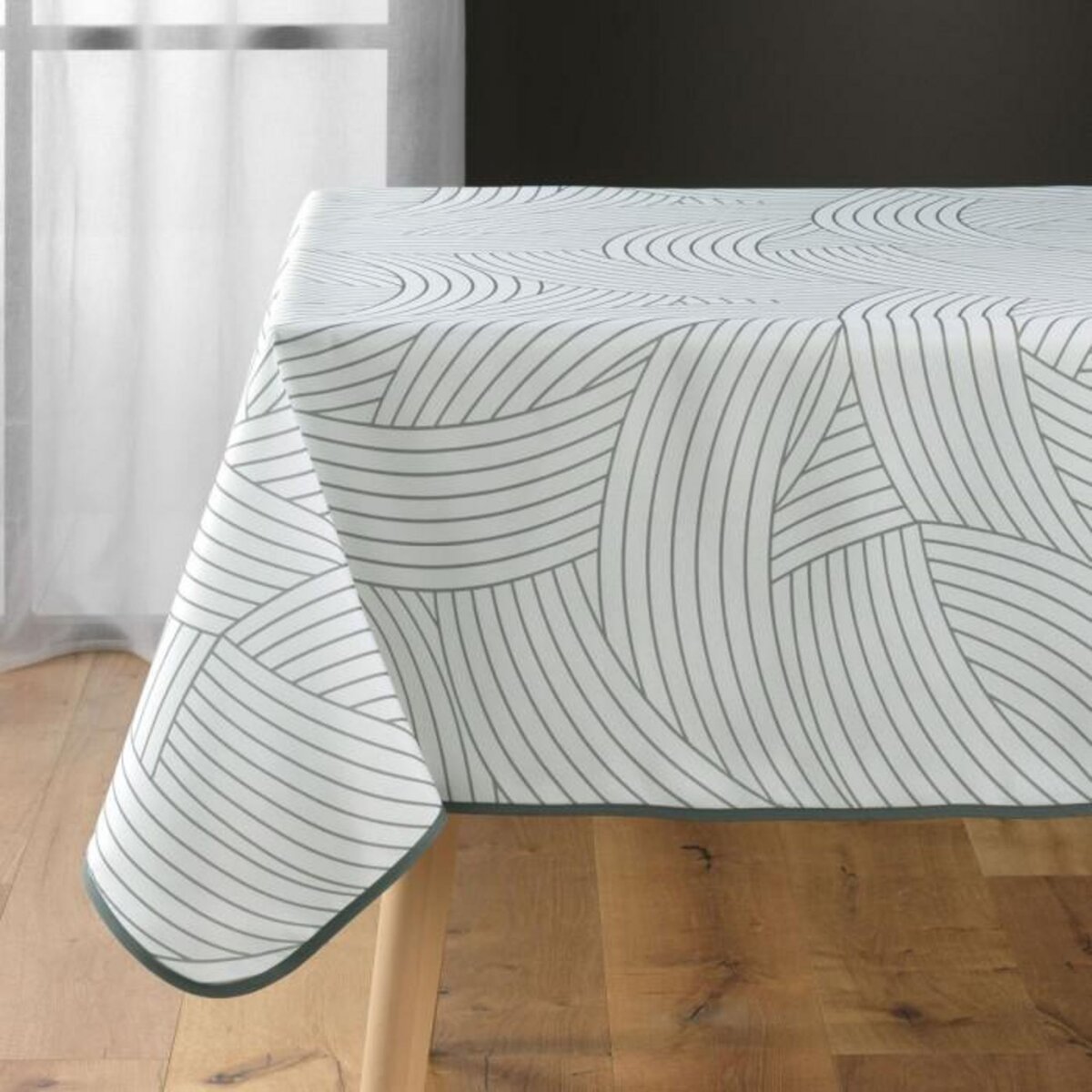 Paris Prix Nappe Antitache Imprimé  Linea  150x150cm Blanc