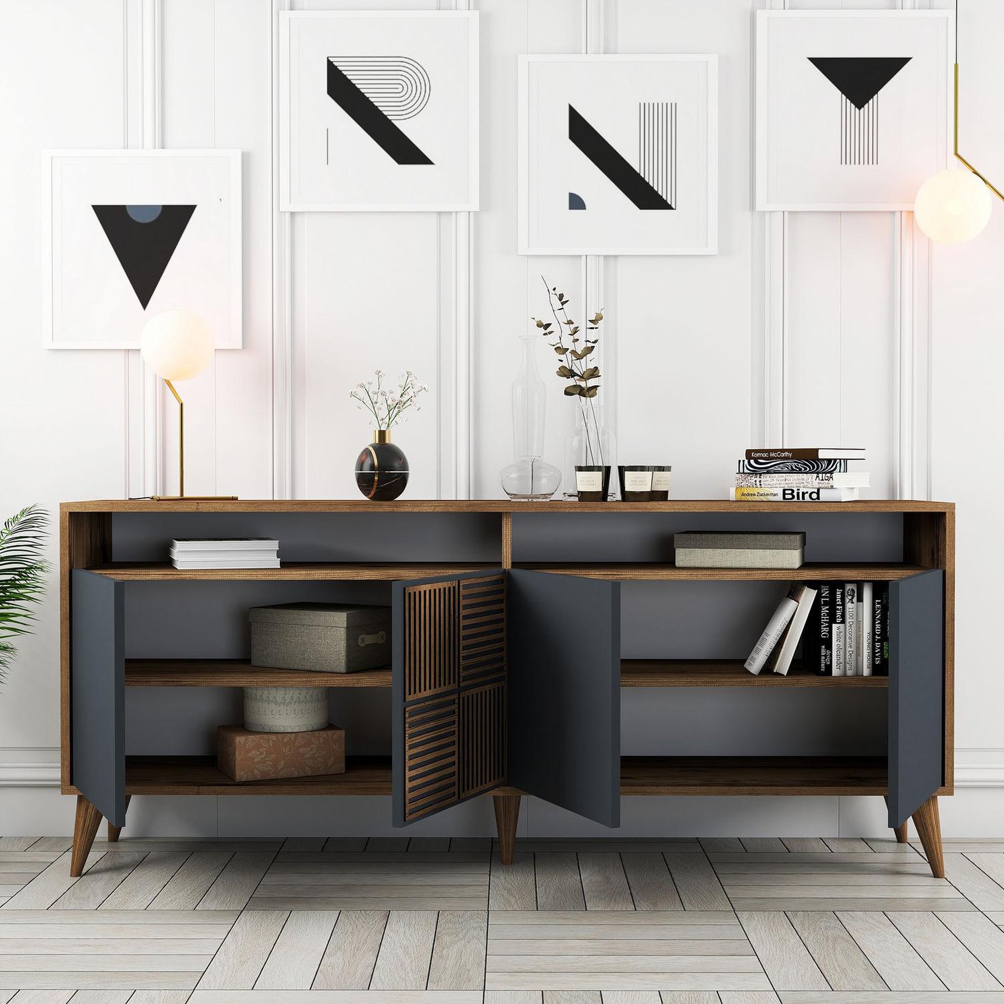 Voir la diapositive 4 : Habitat et Jardin Buffet en bois  Milan  - 180 x 35 x 78 cm - Noyer Anthracite