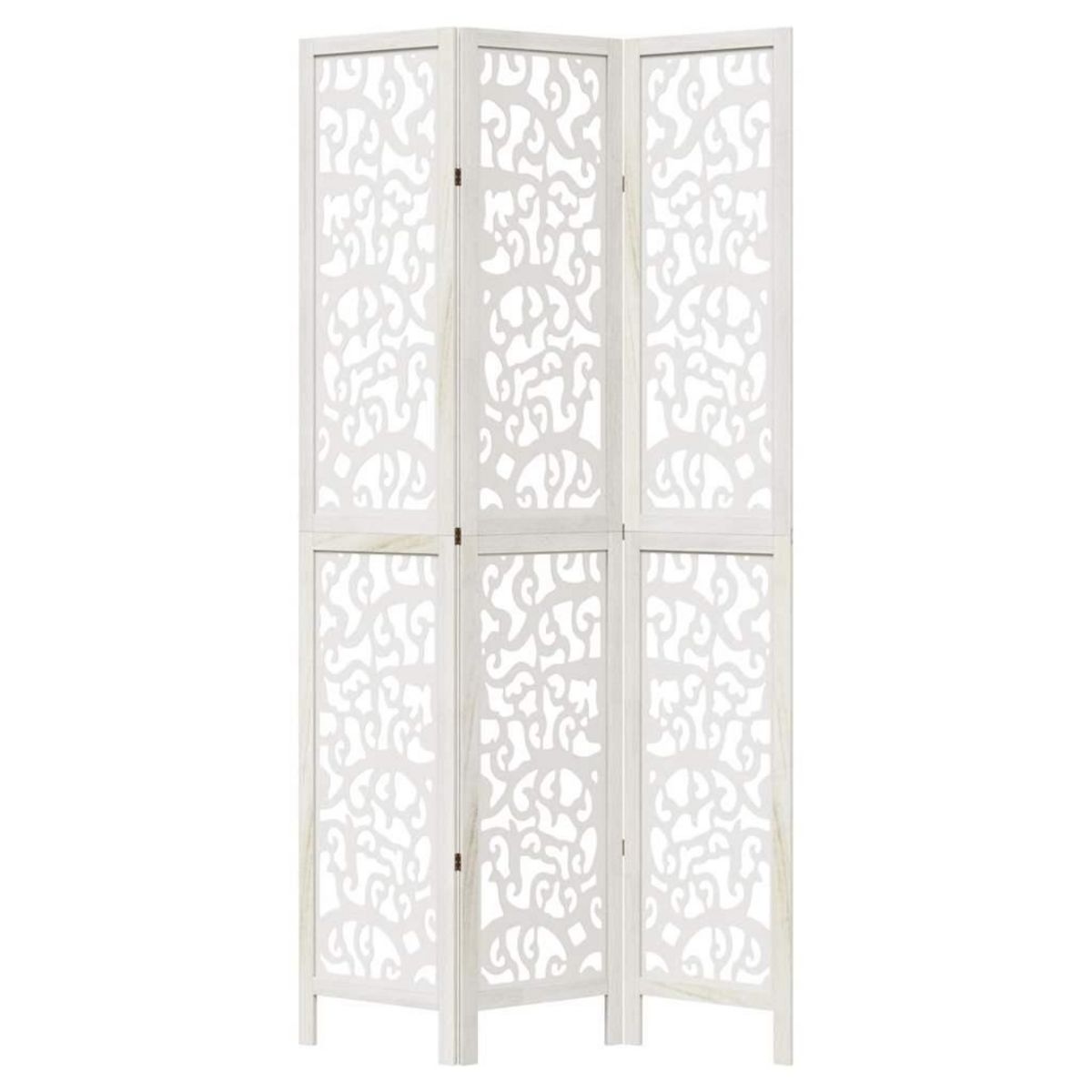 VIDAXL Cloison de separation 3 panneaux blanc bois de paulownia massif