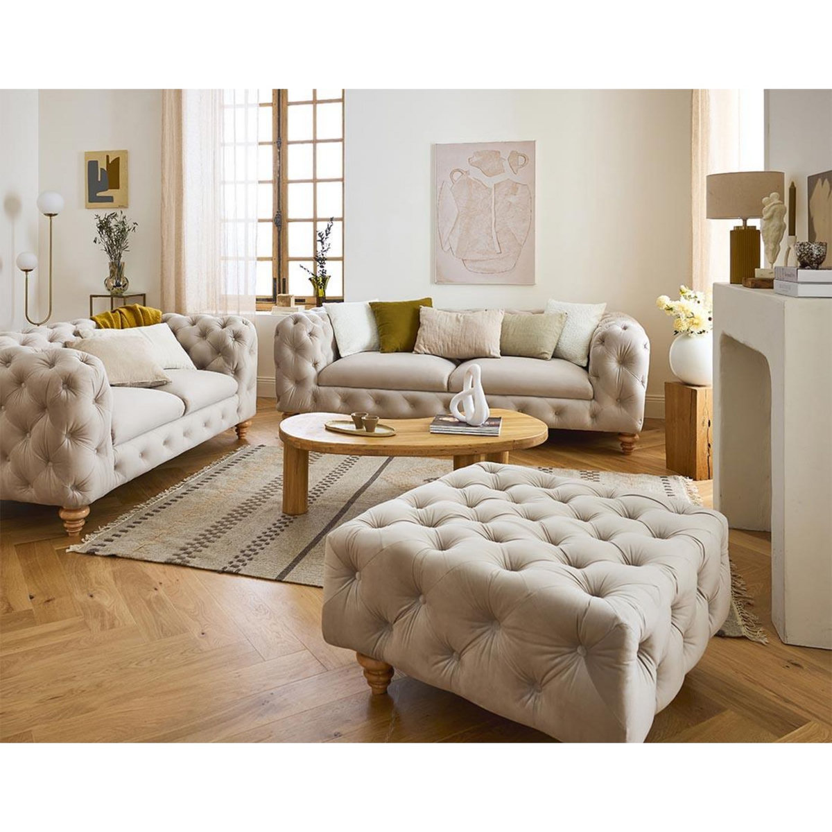 LISA DESIGN Walter - canapé 2 places chesterfield en velours - pieds bois