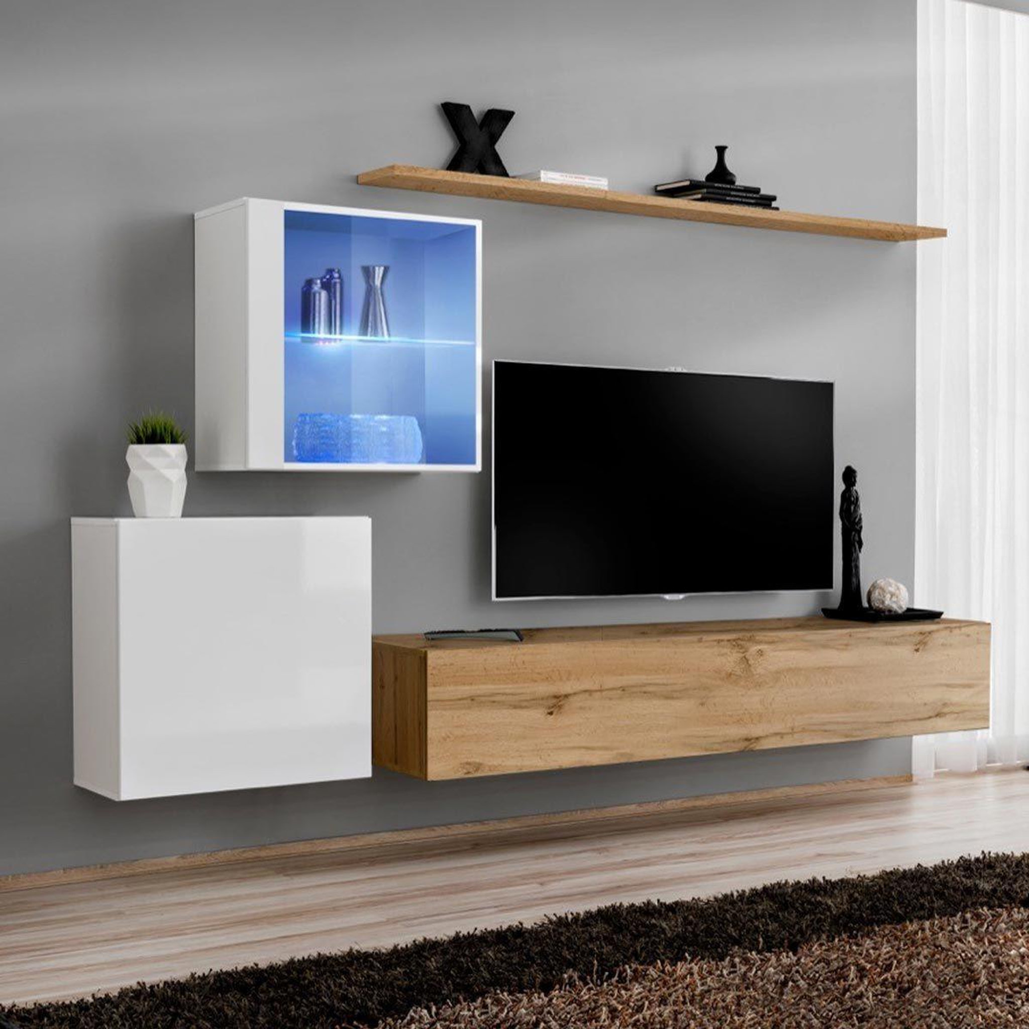 Paris Prix Meuble tv mural design  switch xv  260cm naturel & blanc