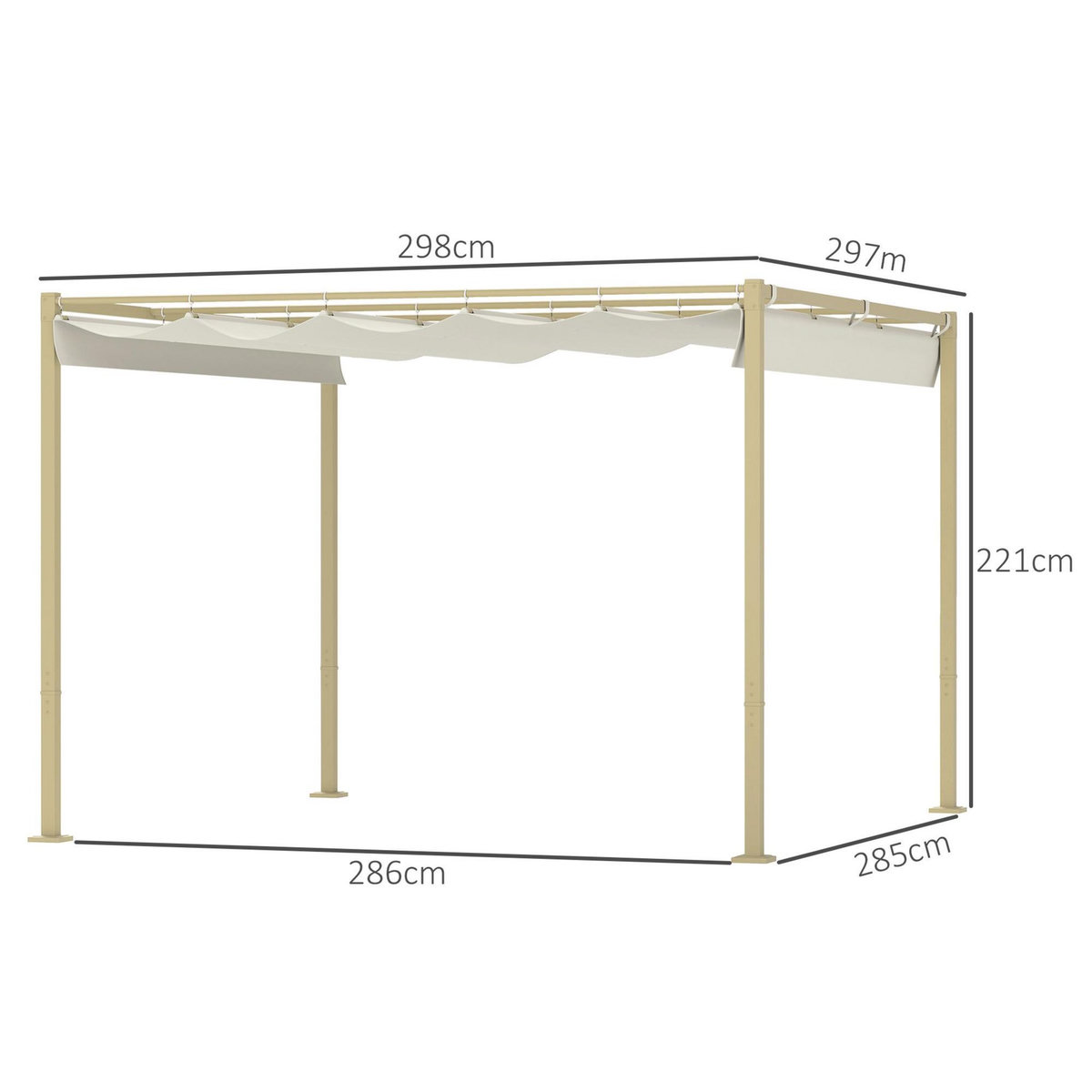 OUTSUNNY Pergola rétractable 3 x 3 m acier époxy beige polyester haute densité 180 g/m² UPF30+ kaki