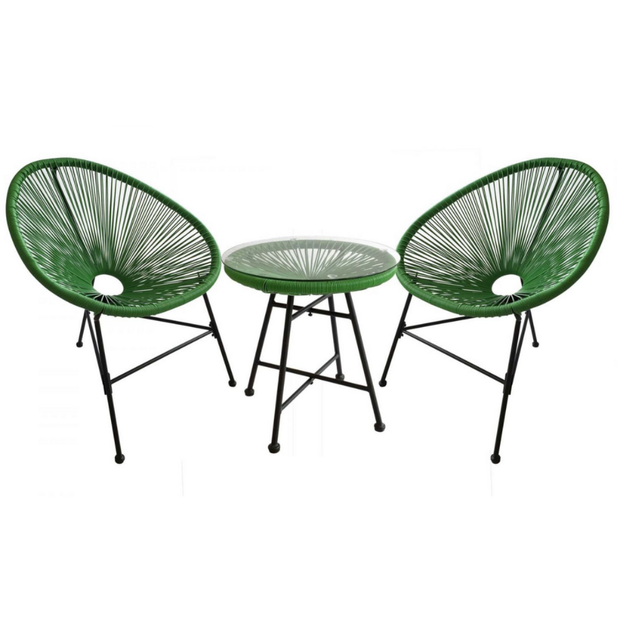 CONCEPT USINE Salon de jardin 2 fauteuils ronds et table basse vert ACAPULCO