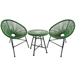 CONCEPT USINE Salon de jardin 2 fauteuils ronds et table basse vert ACAPULCO