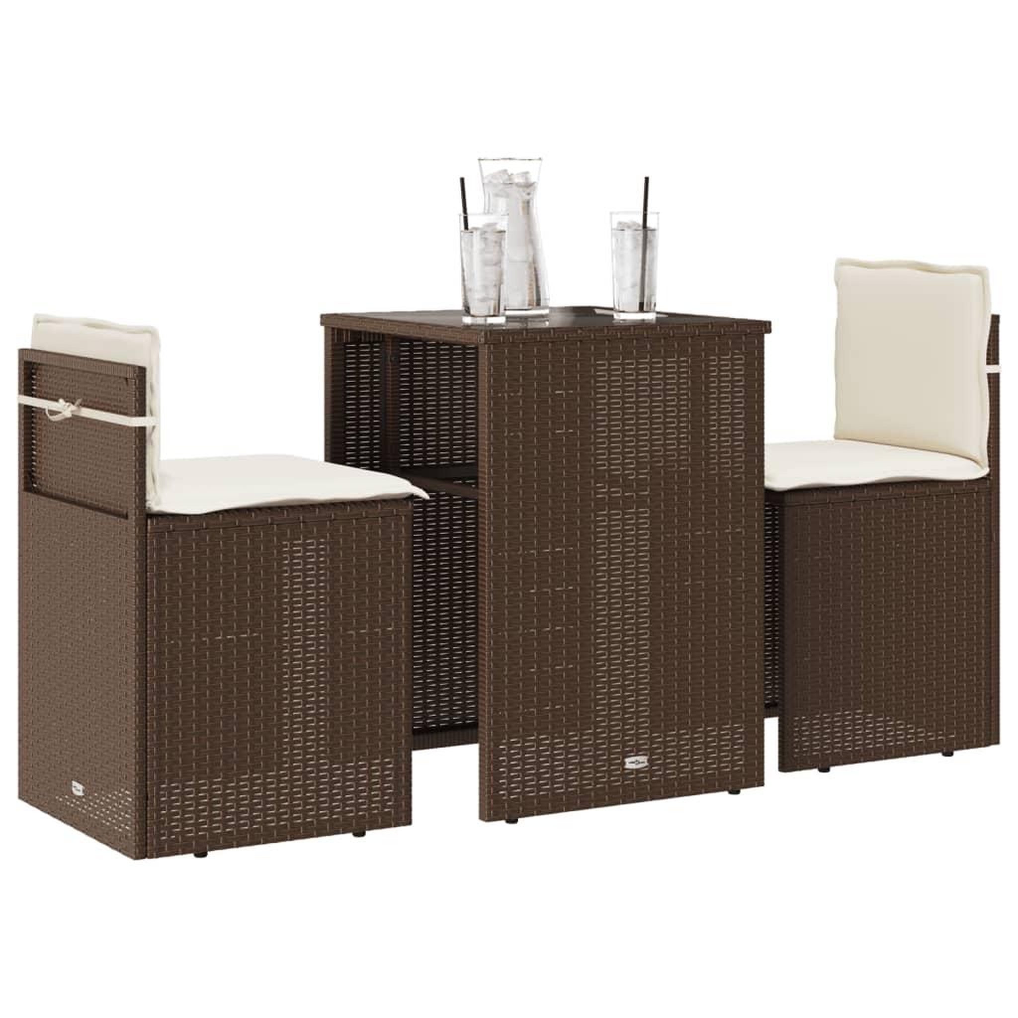 VIDAXL Ensemble de bistro 3 pcs avec coussins marron resine tressee