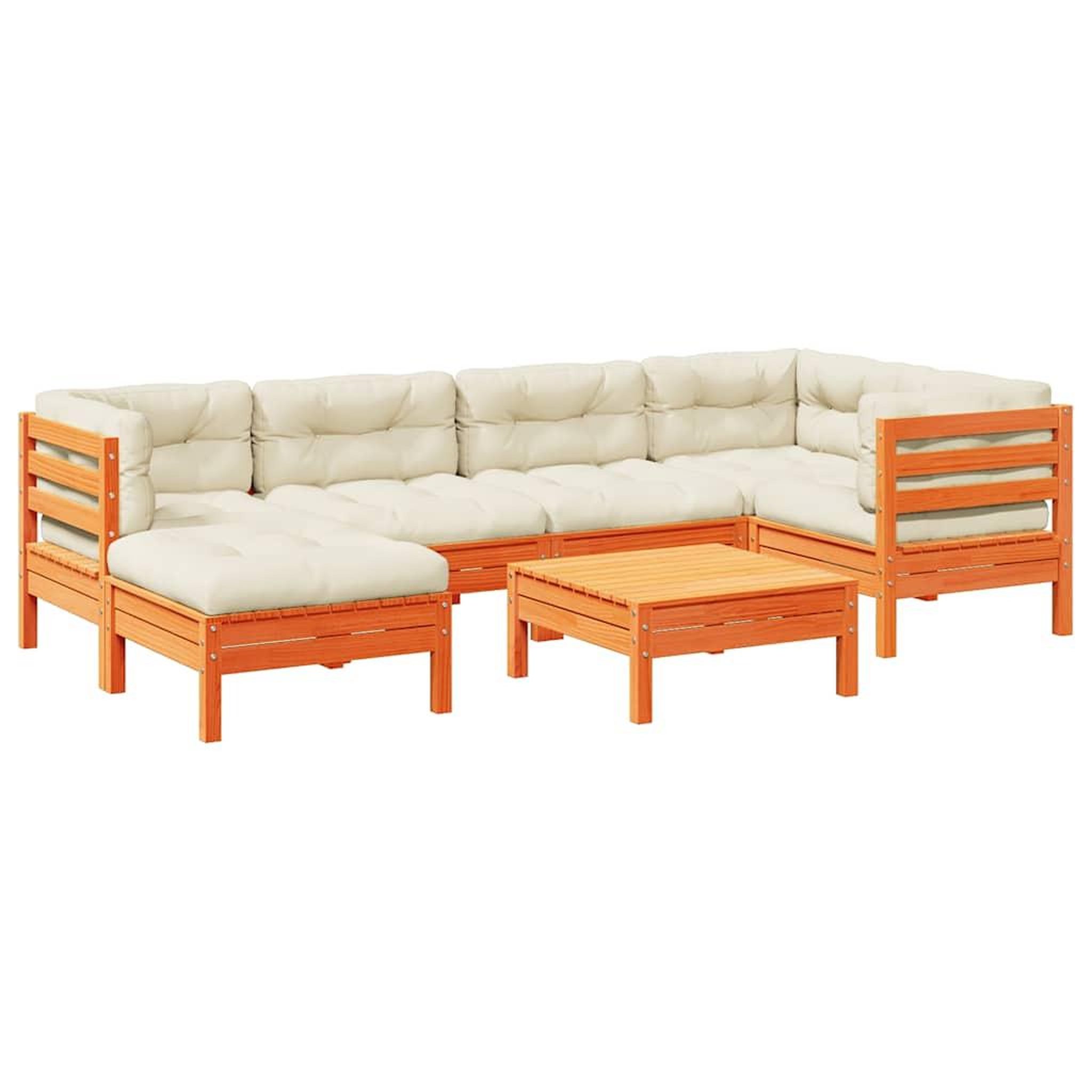Voir la diapositive 2 : VIDAXL Salon de jardin 7 pcs avec coussins cire marron bois pin massif