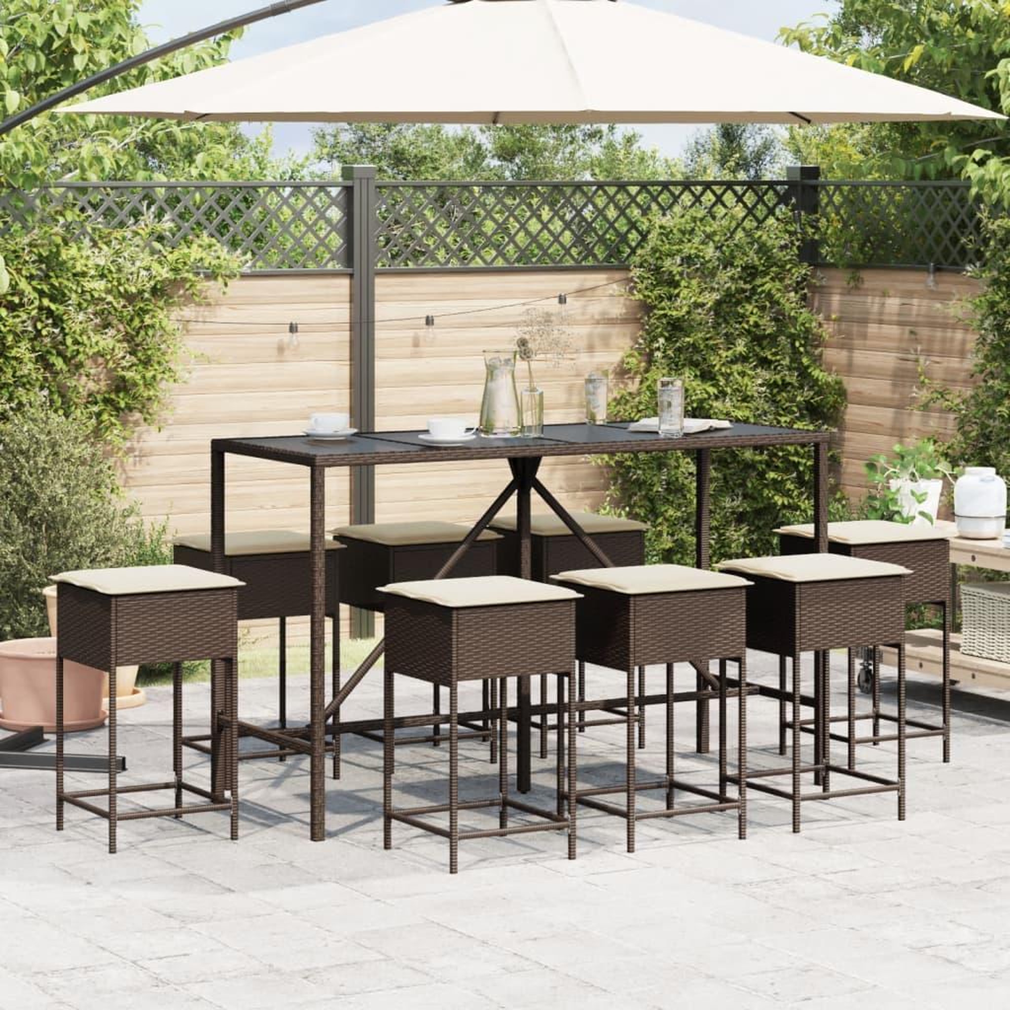 Voir la diapositive 3 : VIDAXL Ensemble de bar de jardin 9 pcs avec coussins marron poly rotin