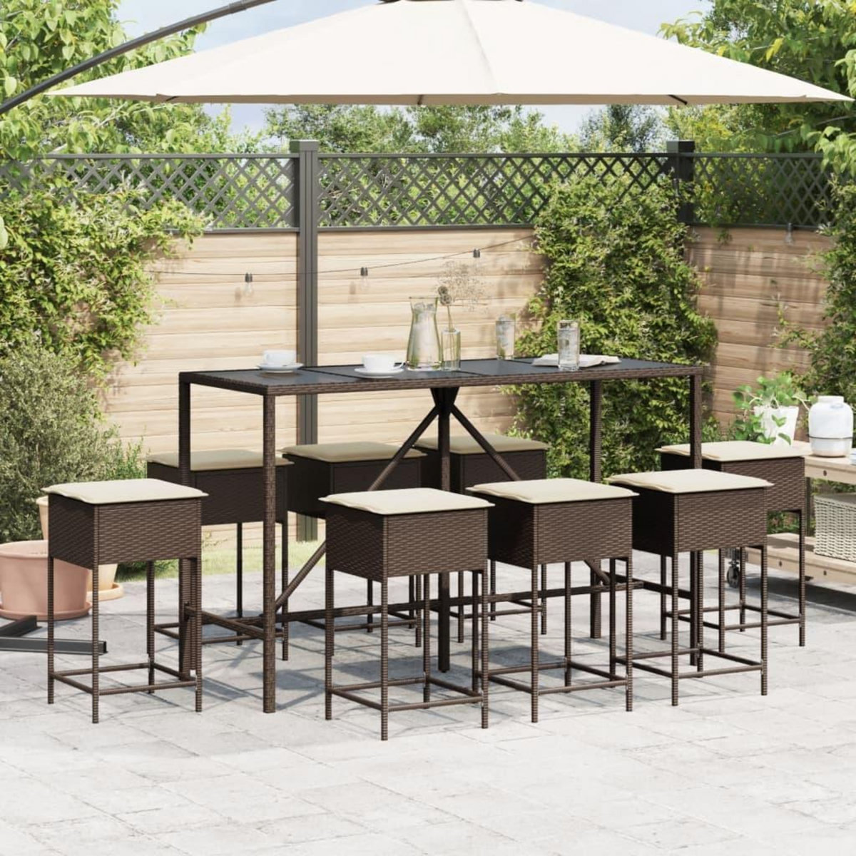 VIDAXL Ensemble de bar de jardin 9 pcs avec coussins marron poly rotin