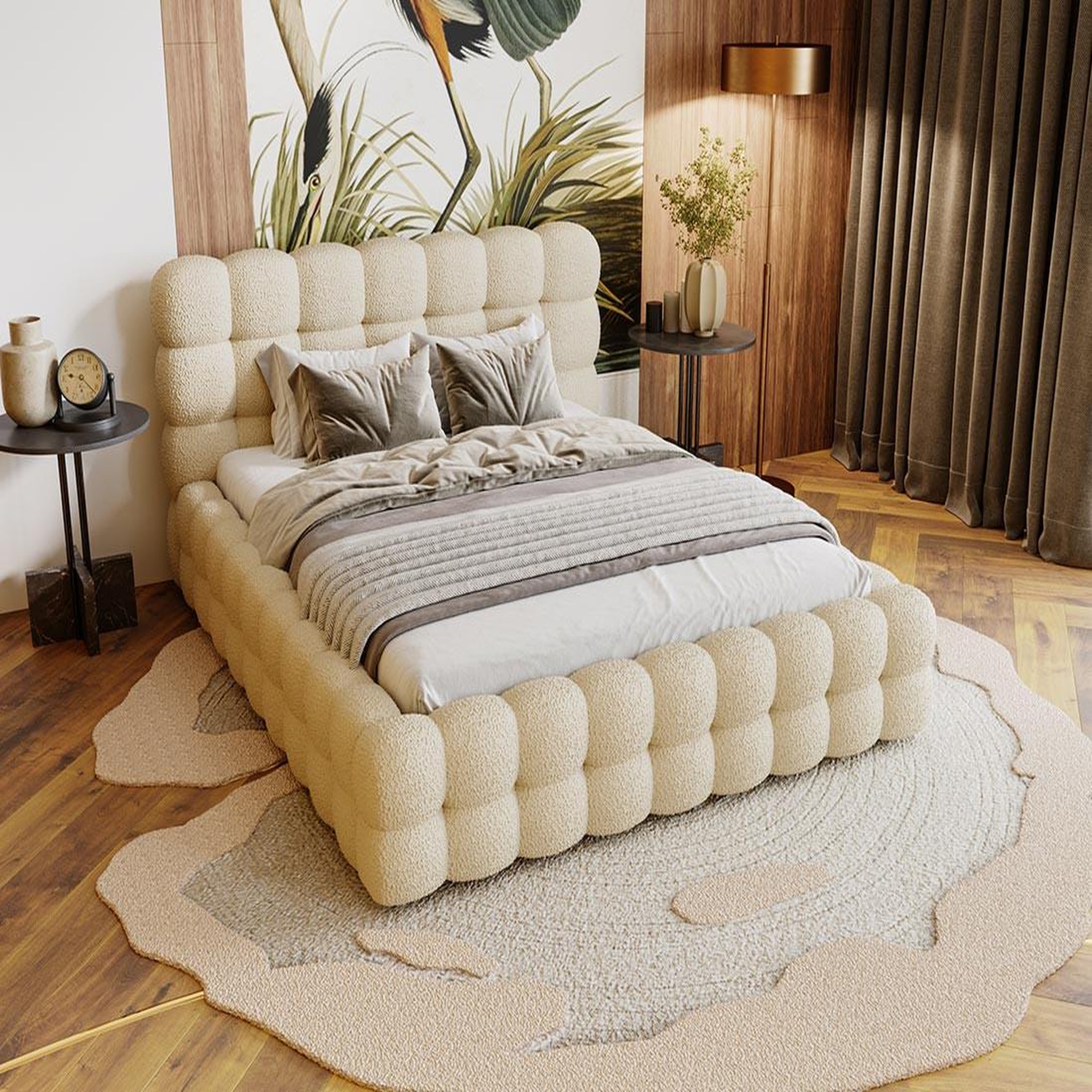 Voir la diapositive 5 : BEST MOBILIER Darling - lit coffre queen size - 160x200 cm - sommier inclus - en tissu bouclette