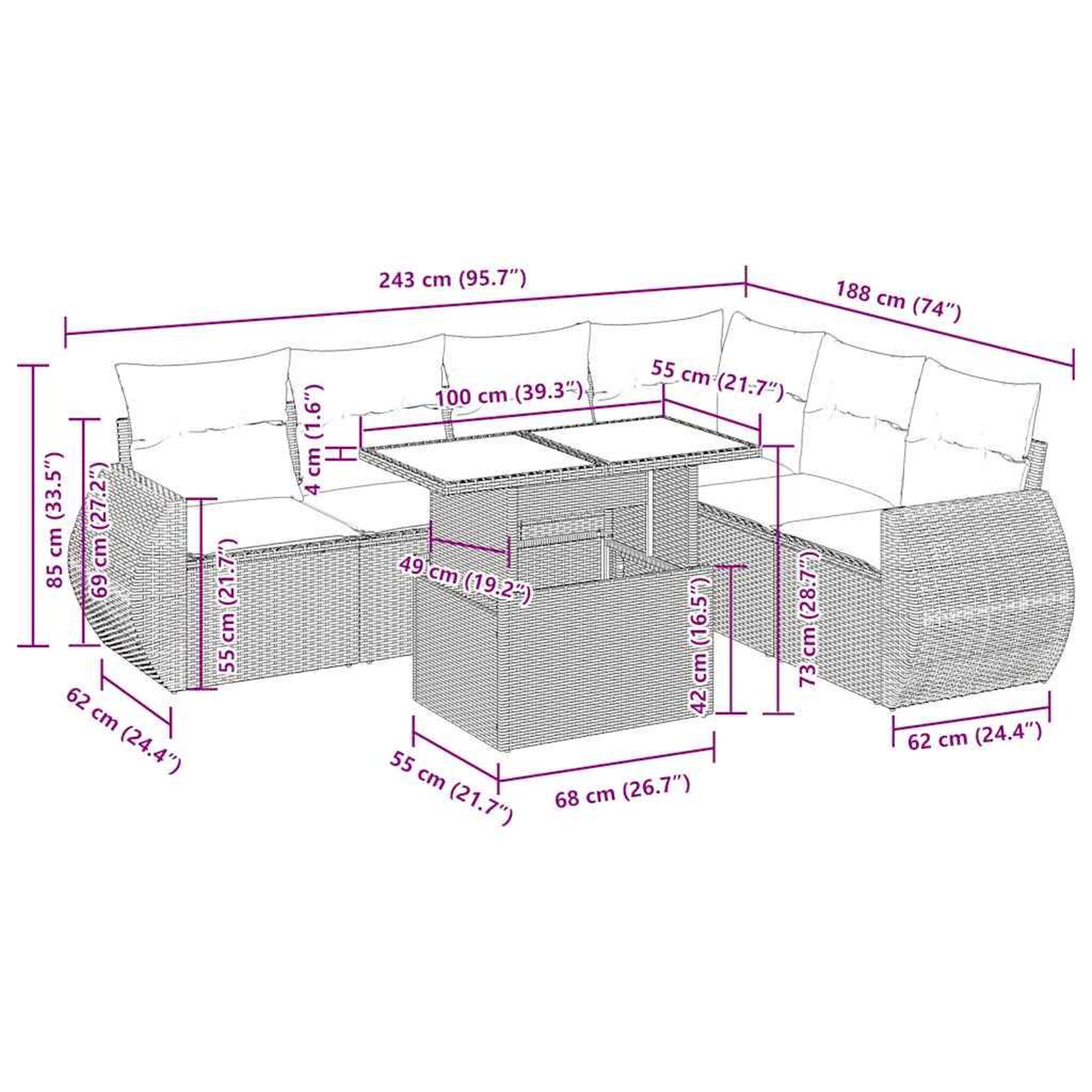 Voir la diapositive 6 : VIDAXL Salon de jardin avec coussins 7 pcs gris clair resine tressee