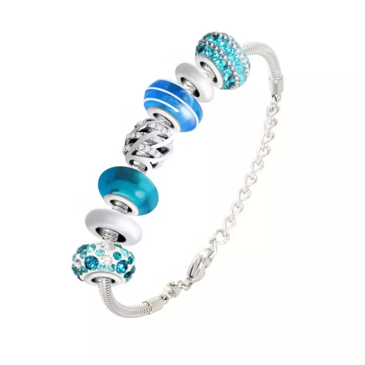 SC CRYSTAL Bracelet de charms perles bleues et acier SC Crystal