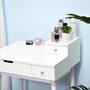 HOMCOM Coiffeuse table de maquillage avec tabouret miroir rabattable coffre + 2 tiroirs MDF bois massif pin blanc