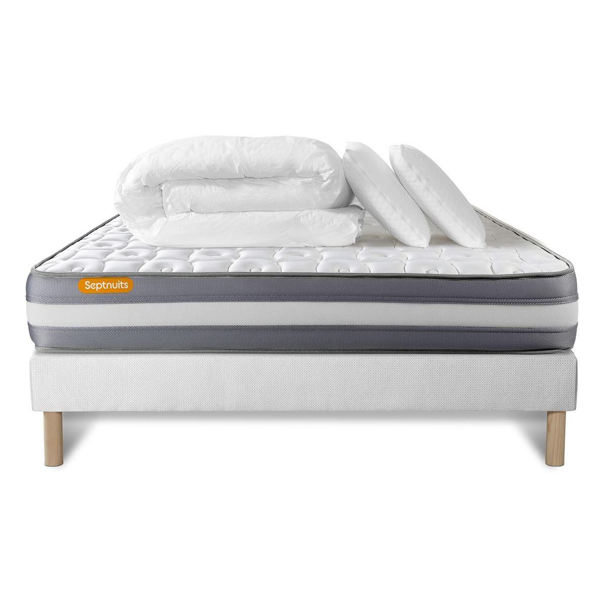SEPTNUITS PACK matelas + sommier Memo Plus Mémoire de forme 3 zones + 2 oreillers + couette