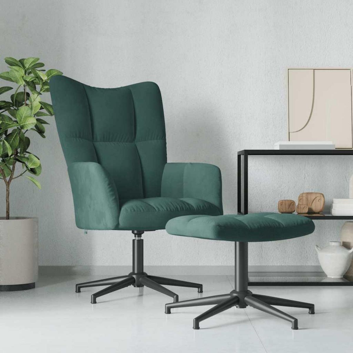 VIDAXL Chaise de relaxation avec tabouret Vert fonce Velours