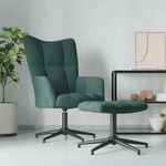 VIDAXL Chaise de relaxation avec tabouret Vert fonce Velours