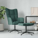 VIDAXL Chaise de relaxation avec tabouret Vert fonce Velours