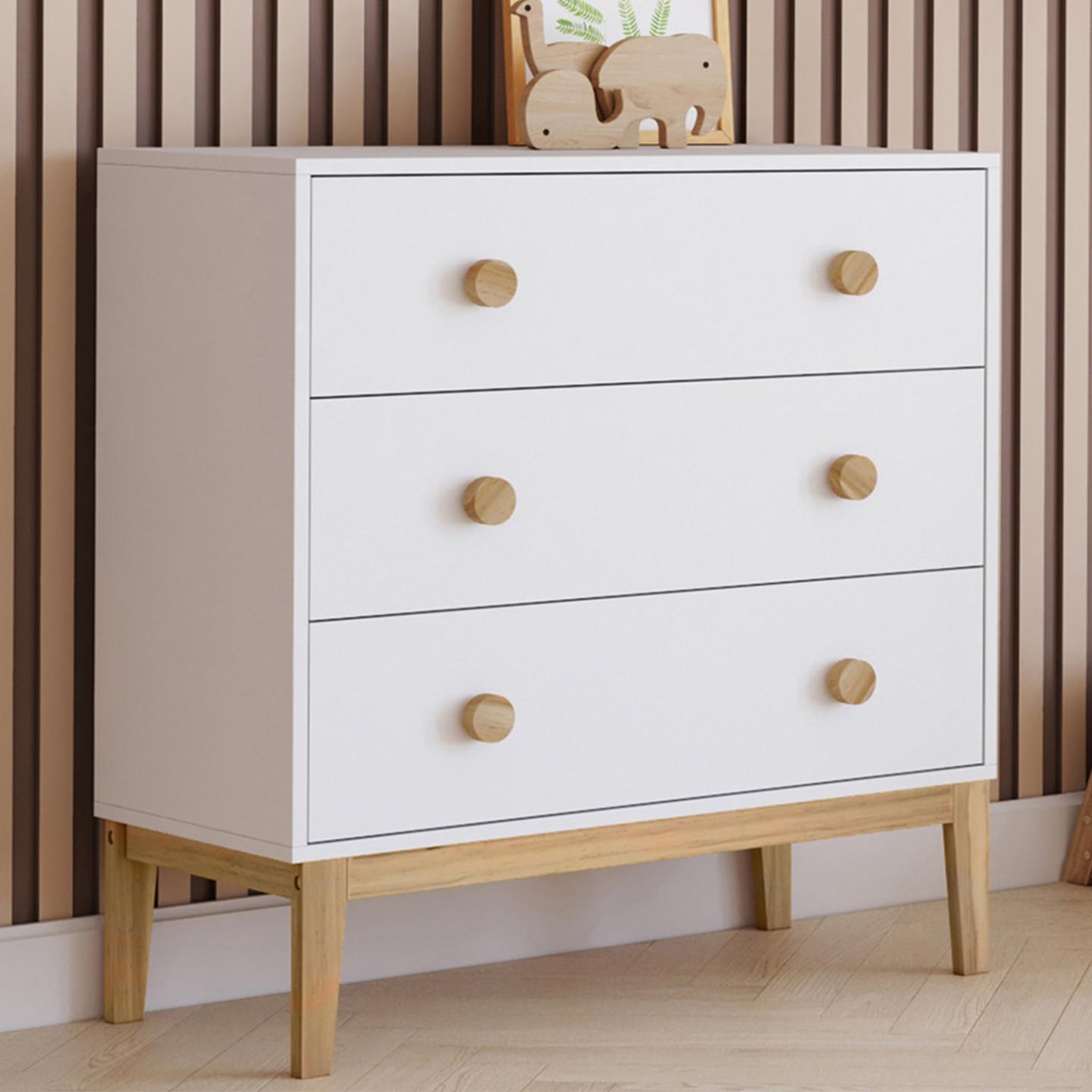Voir la diapositive 2 : ID MARKET Commode 3 tiroirs jacob 80 cm enfant blanc et bois