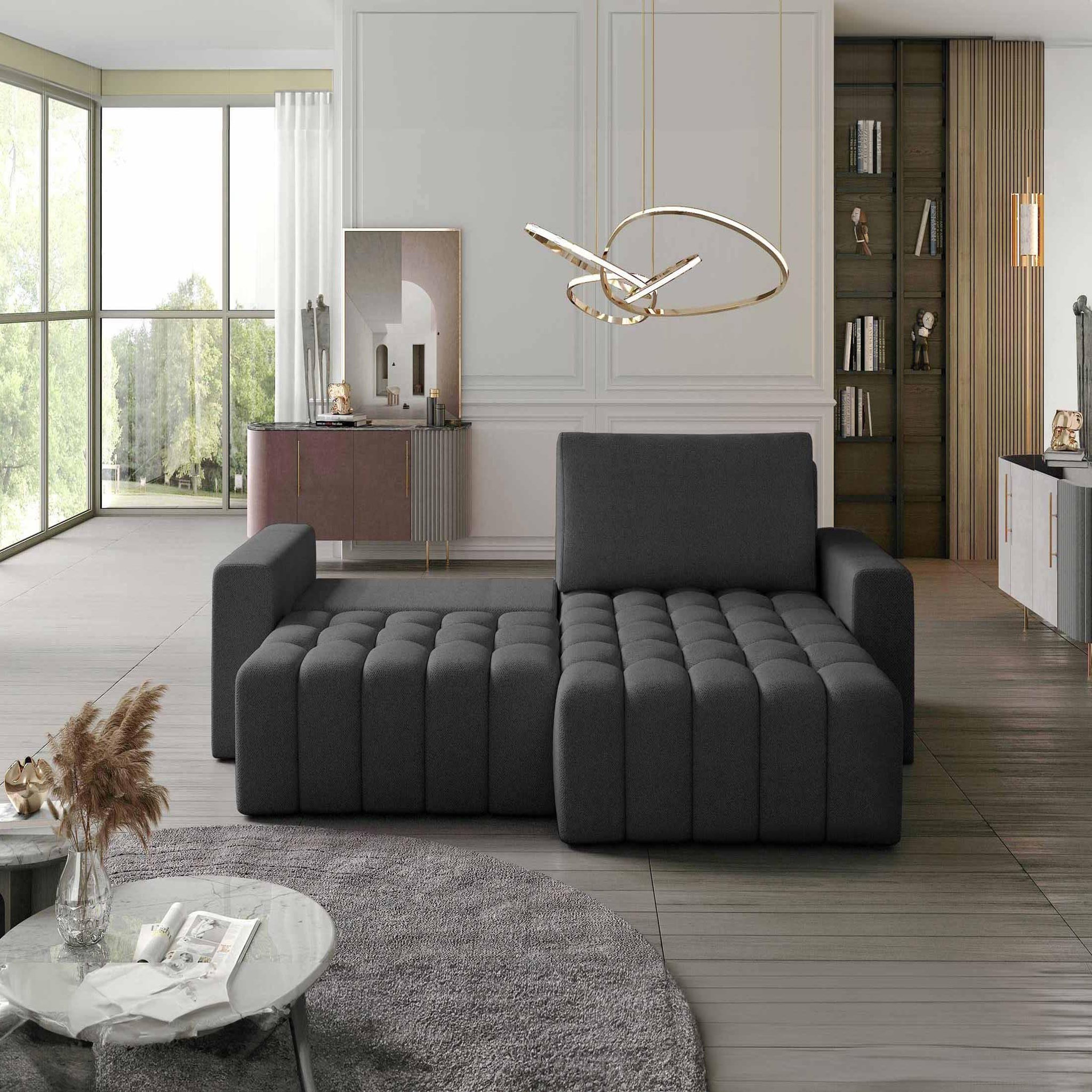 Voir la diapositive 2 : BEST MOBILIER Cordova - canapé d'angle droit 4 places convertible avec coffre en velours