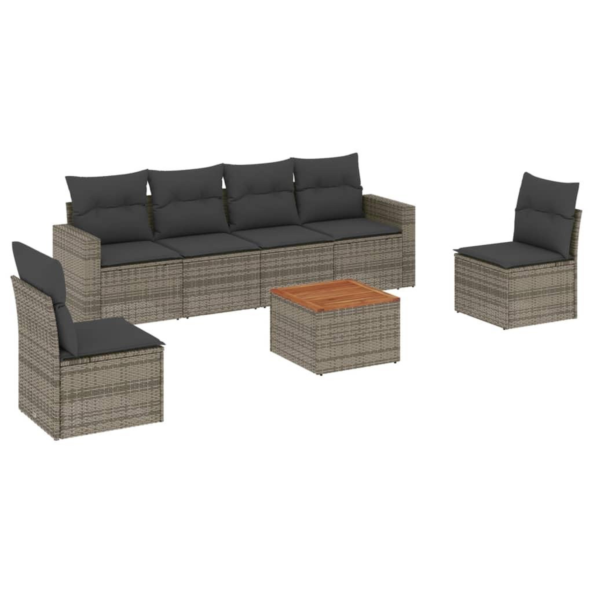 Voir la diapositive 2 : VIDAXL Salon de jardin avec coussins 7 pcs gris resine tressee