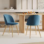 Voir la diapositive 2 : MAISON PAVANE Lot de 2 chaises en velours bleu et pieds en métal-Cozy