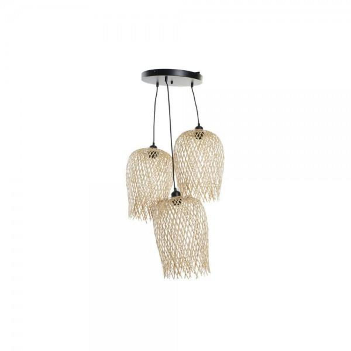 MARKET24 Suspension DKD Home Decor Noir Marron Clair Métal Bambou 50 W Tropical 220 V 30 x 30 x 94 cm