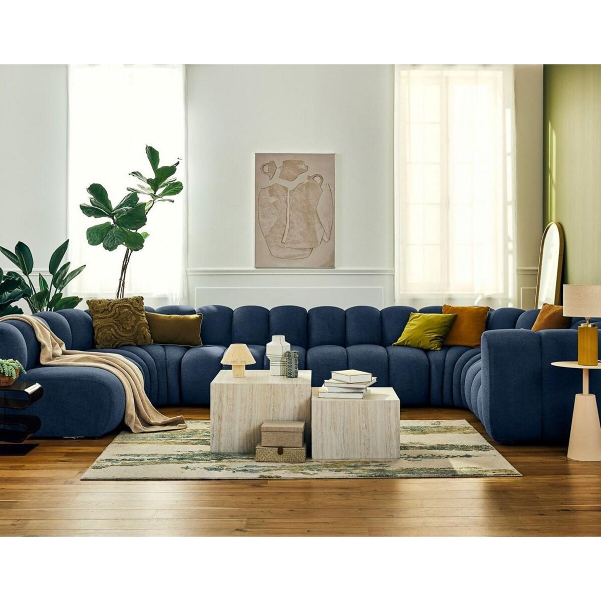 LISA DESIGN Debbie - canapé modulable panoramique d'angle gauche 7 places en tissu texturé