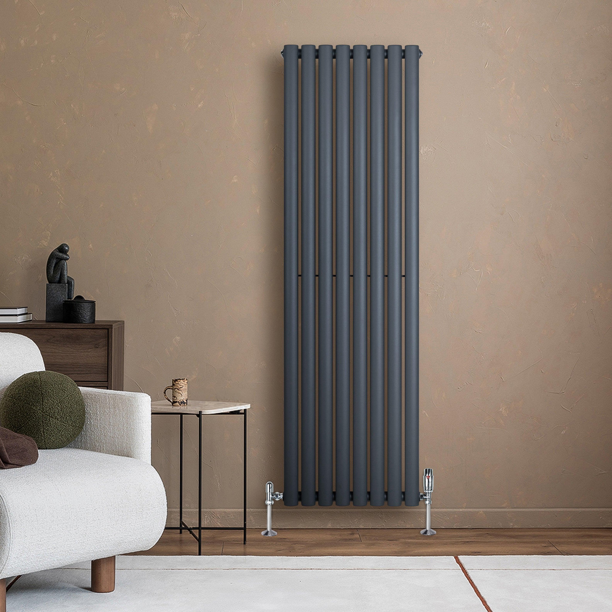 Voir la diapositive 4 : MONSTERSHOP Radiateur à colonnes ovales & vannes, 1 panneau - 1600 x 480 mm