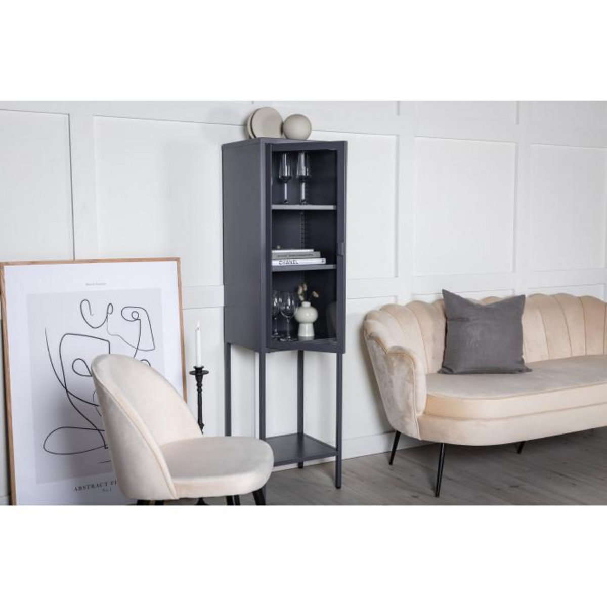 Paris Prix Vitrine Avec Porte en Verre  Misha  150cm Gris