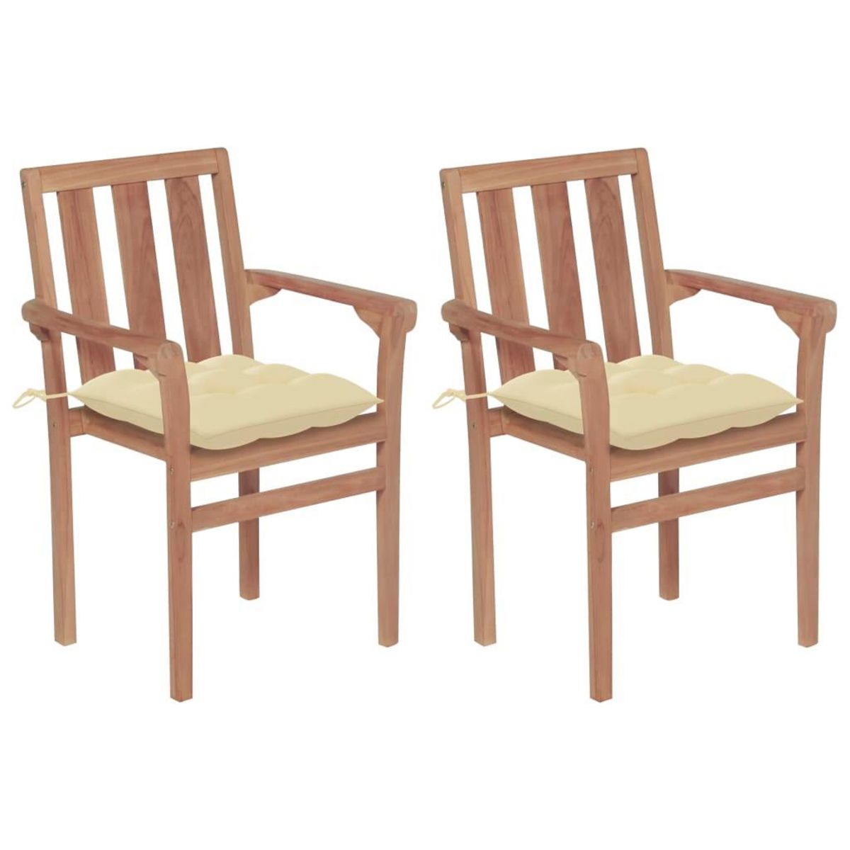 VIDAXL Chaises de jardin lot de 2 et coussins blanc creme Teck massif