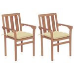 VIDAXL Chaises de jardin lot de 2 et coussins blanc creme Teck massif