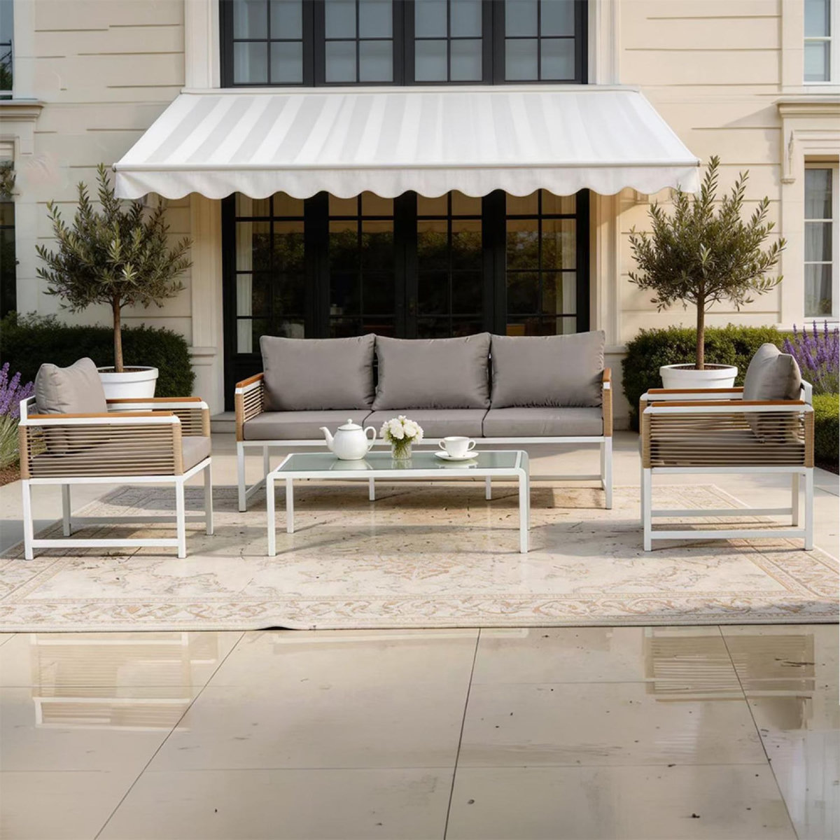 CONCEPT USINE Salon de jardin 5 places avec table basse gris clair SOLOMON