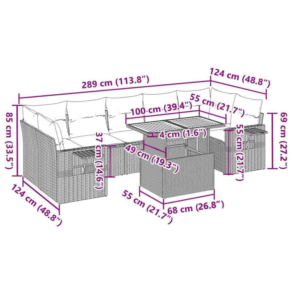 VIDAXL Salon de jardin 8 pcs avec coussins noir resine tressee