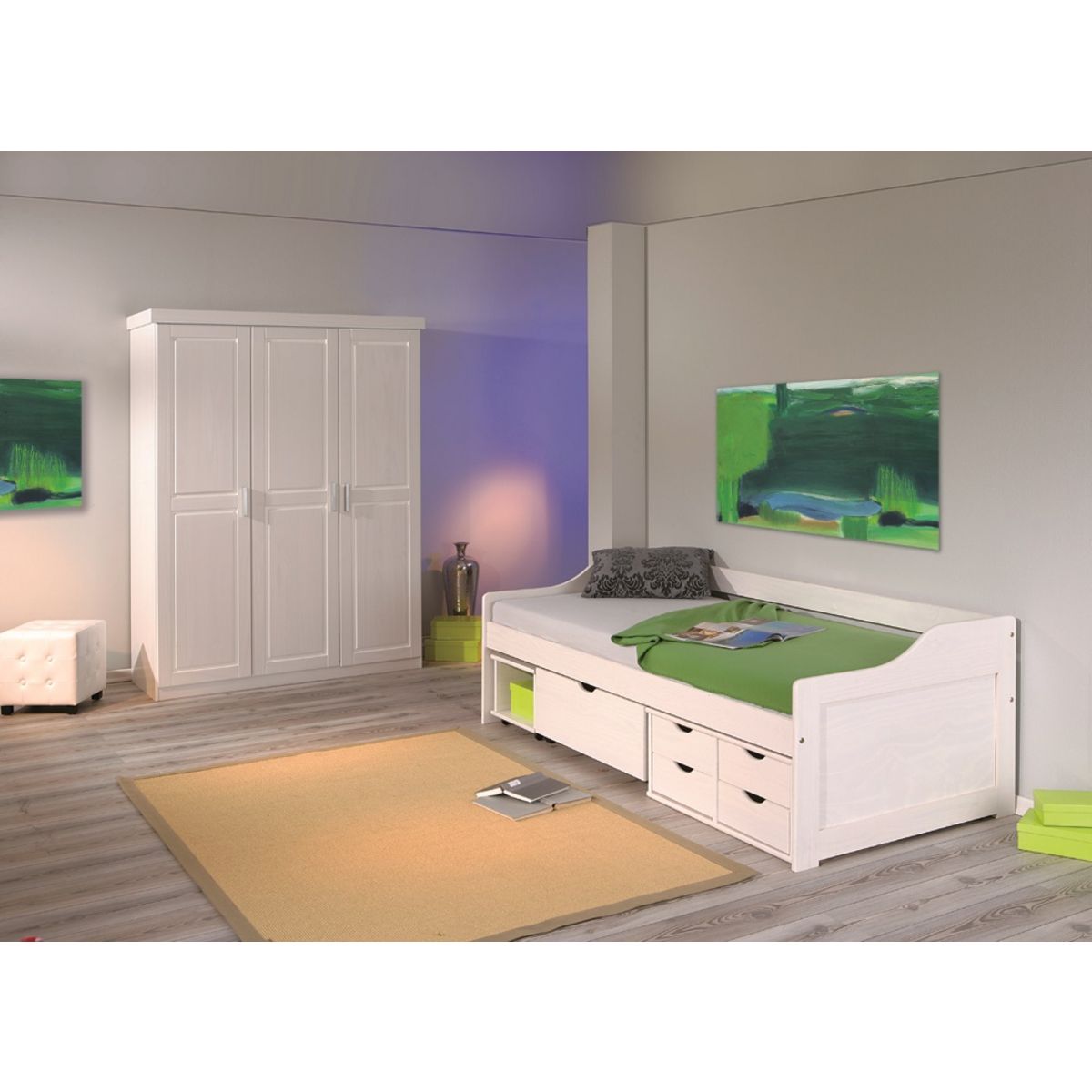 Armoire penderie blanche en pin massif - MAGNUS