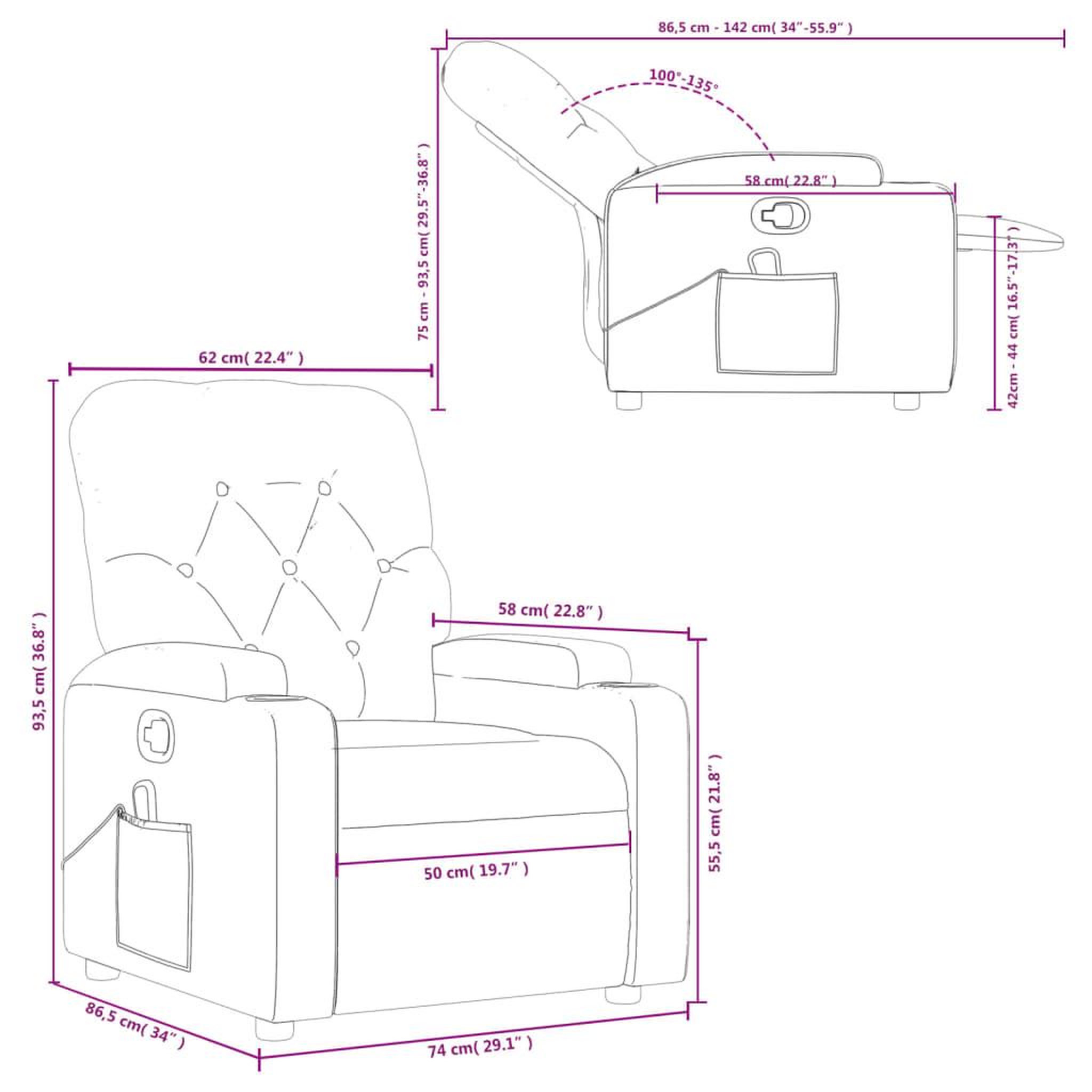 Voir la diapositive 6 : VIDAXL Fauteuil de massage inclinable Taupe Tissu